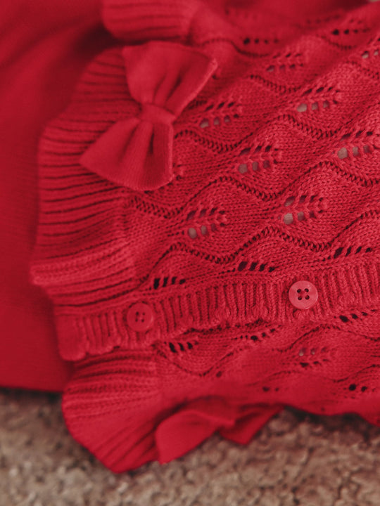 Red Frill Knitted Bow Cardigan Set (0mths-3yrs)