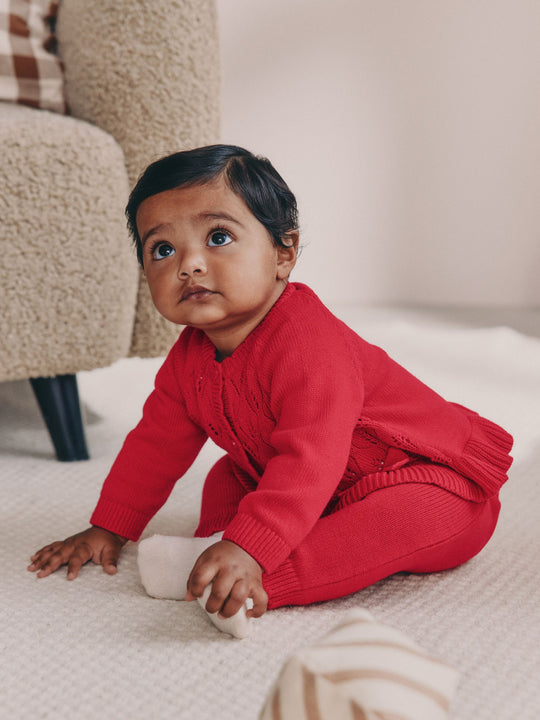 Red Frill Knitted Bow Cardigan Set (0mths-3yrs)