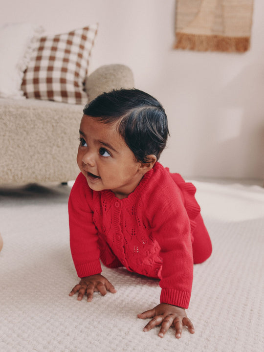 Red Frill Knitted Bow Cardigan Set (0mths-3yrs)