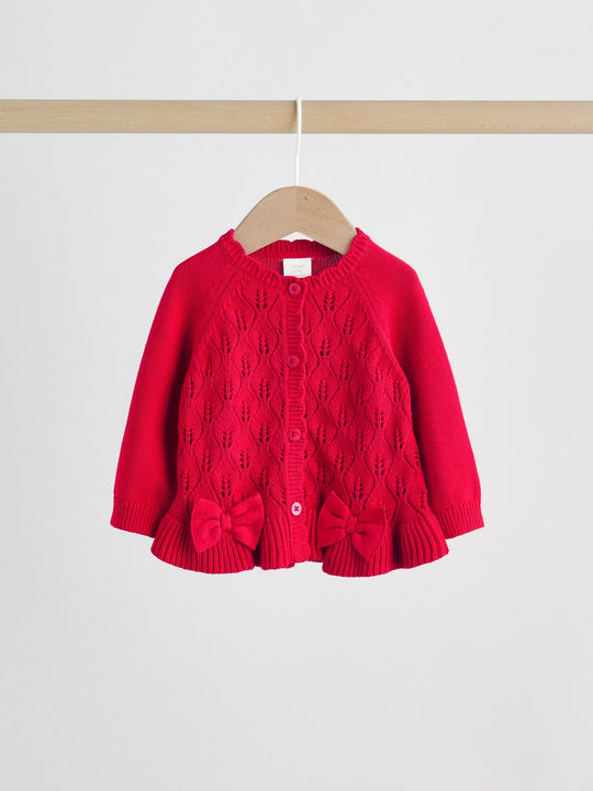 Red Frill Knitted Bow Cardigan Set (0mths-3yrs)