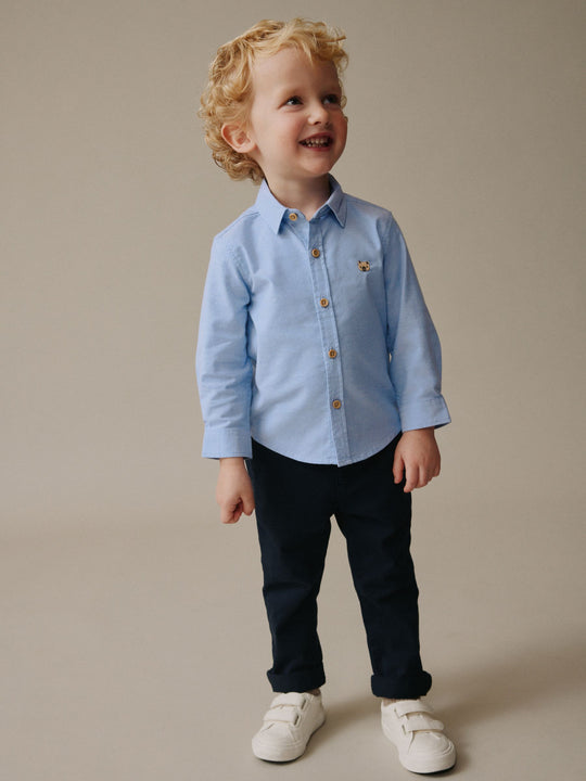 Mid Blue Character Long Sleeve Oxford Shirt (3mths-7yrs)