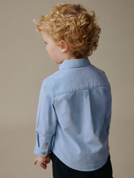 Mid Blue Character Long Sleeve Oxford Shirt (3mths-7yrs)