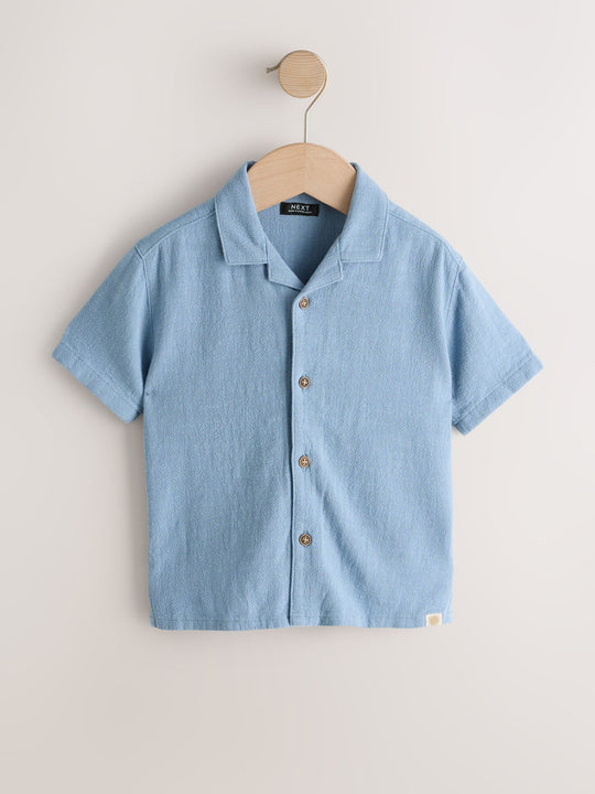 Blue Short Sleeves Linen Blend Revere Collar Shirt (3mths-7yrs)