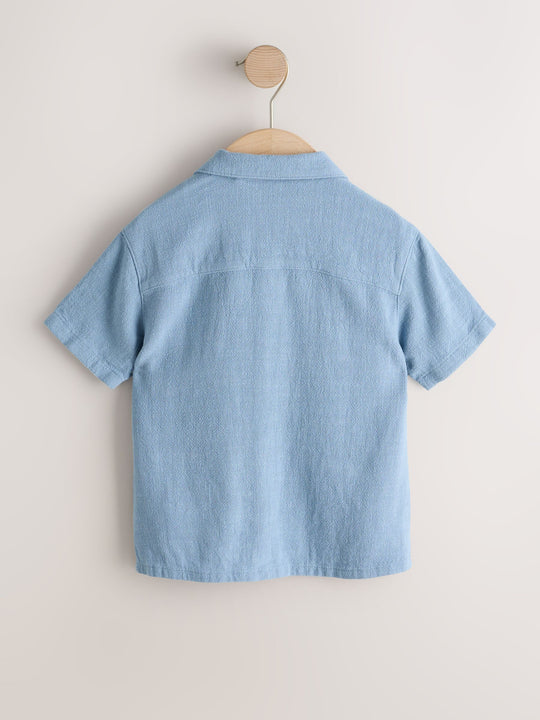 Blue Short Sleeves Linen Blend Revere Collar Shirt (3mths-7yrs)