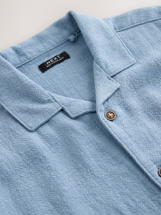 Blue Short Sleeves Linen Blend Revere Collar Shirt (3mths-7yrs)
