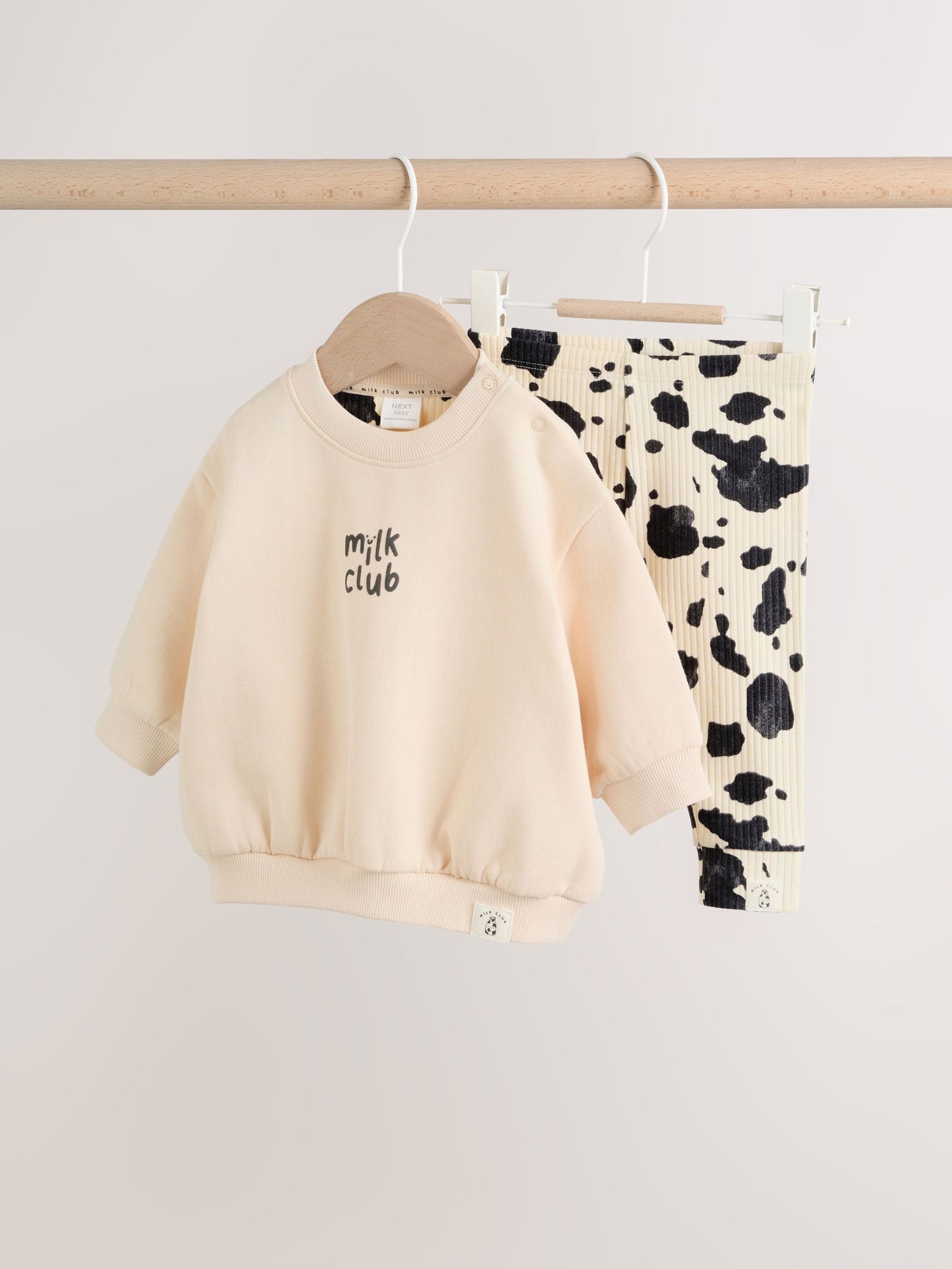 Neutral/Cow Milk Club Printed Sweat and Leggings Baby Set (0mths-2yrs)