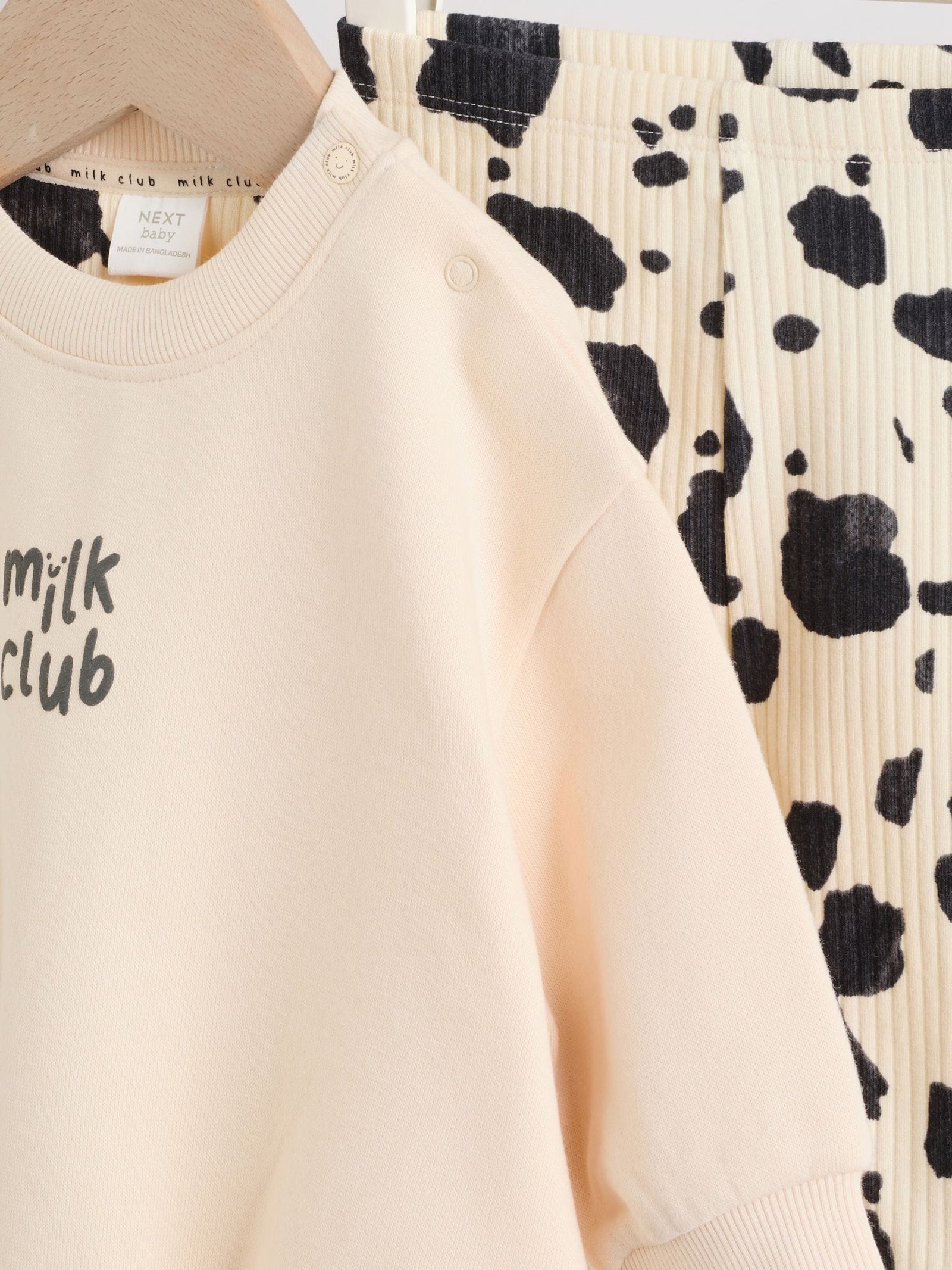 Neutral/Cow Milk Club Printed Sweat and Leggings Baby Set (0mths-2yrs)