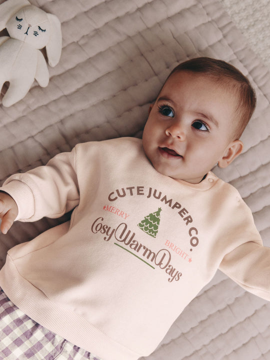 Pink Baby Christmas Jumpers and Trousers 2 Piece Set (0mths-2yrs)