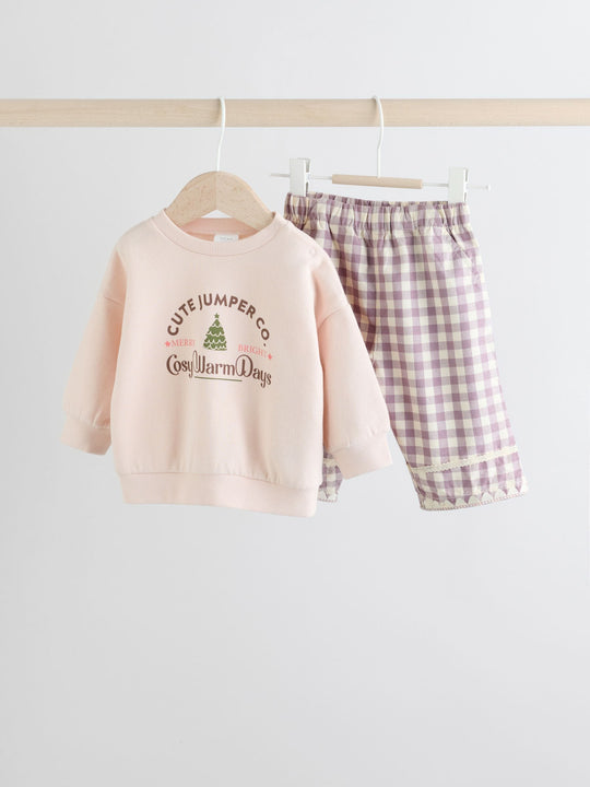 Pink Baby Christmas Jumpers and Trousers 2 Piece Set (0mths-2yrs)