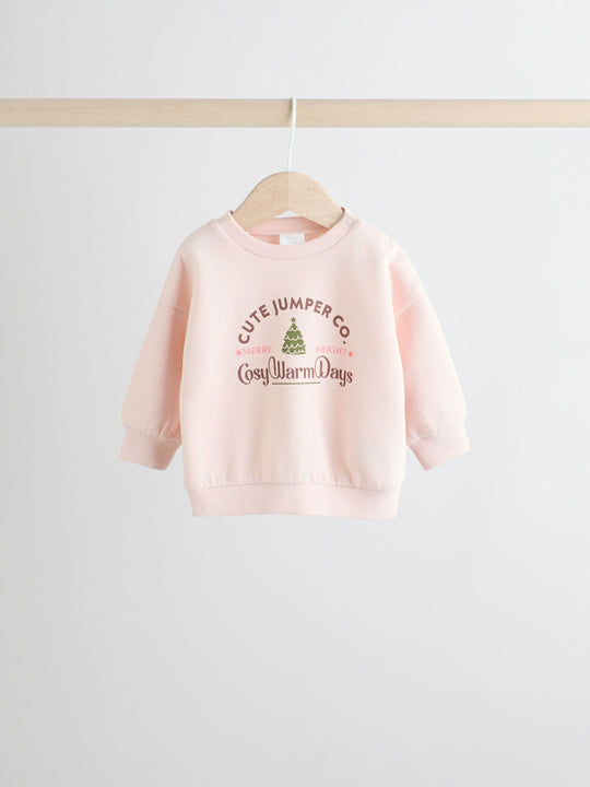 Pink Baby Christmas Jumpers and Trousers 2 Piece Set (0mths-2yrs)