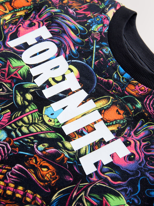 Multi All Over Print Fortnite Print Short Sleeved T-Shirt (4-16yrs)