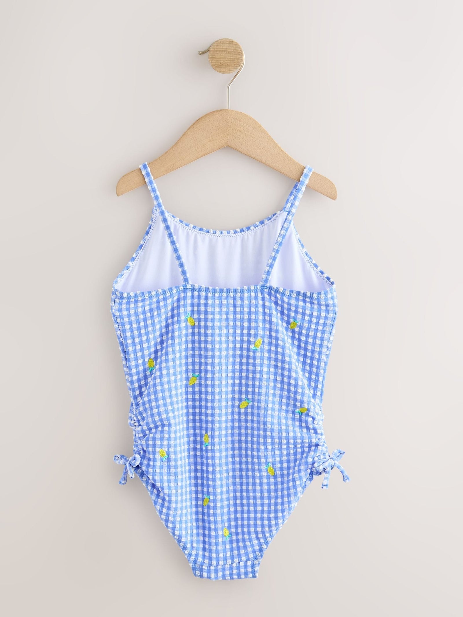 Blue/White Gingham Lemon Strappy Ruched Swimsuit (3-16yrs)