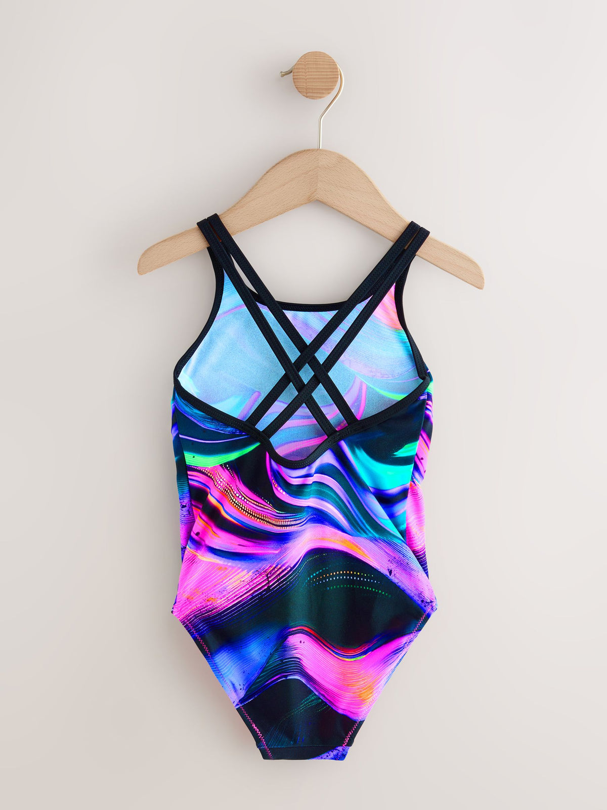 Black/Pink/Purple Swirl Double Strap Swimsuit (3-16yrs)