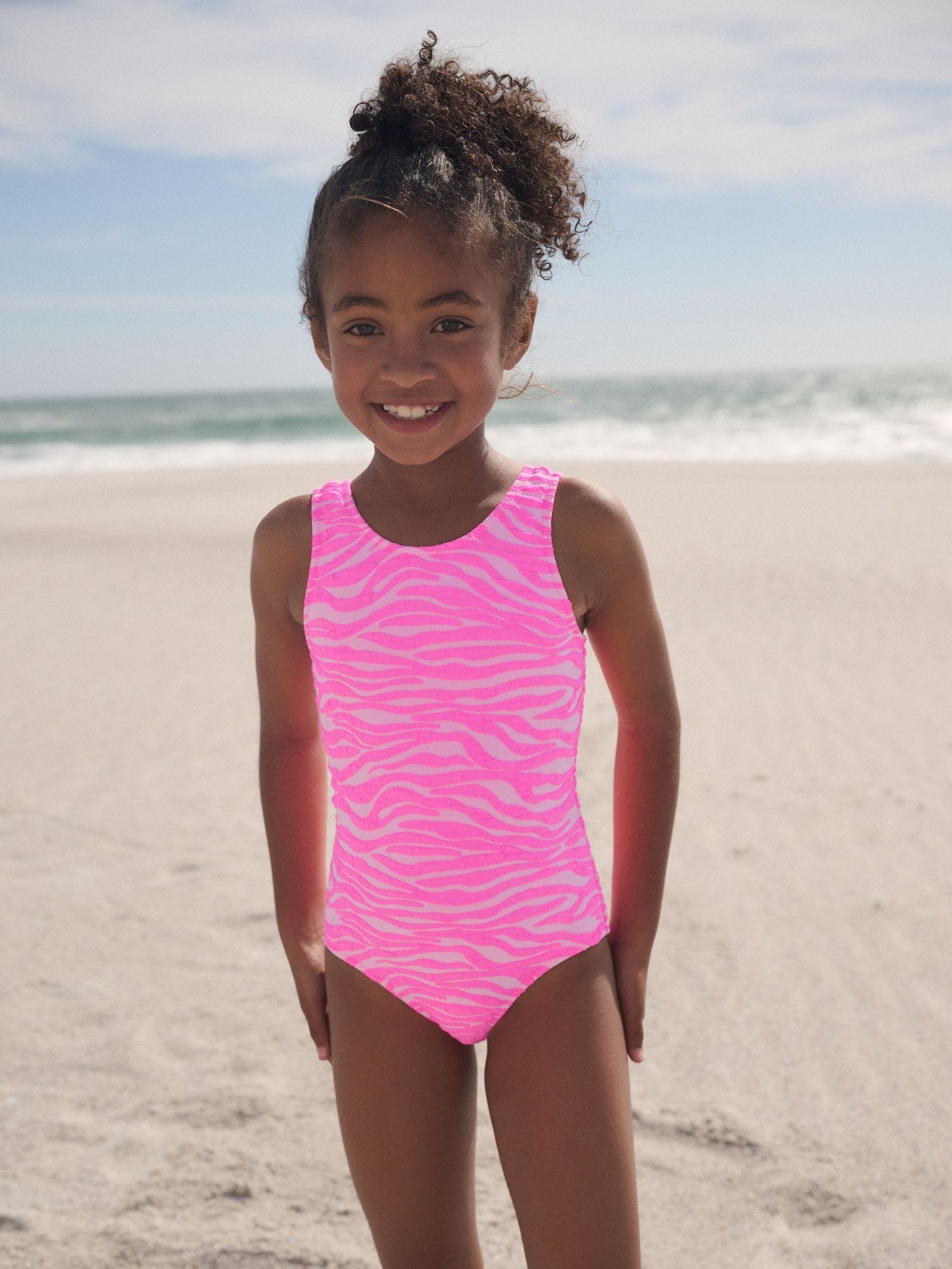 Pink Zebra Crinkle Swimsuit (3-16yrs)