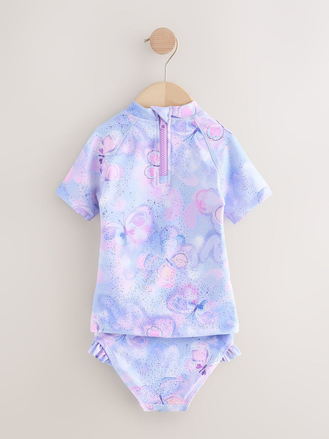 Lilac Purple Butterfly Foil Short Sleeved Sunsafe Swim Set (3mths-10yrs)