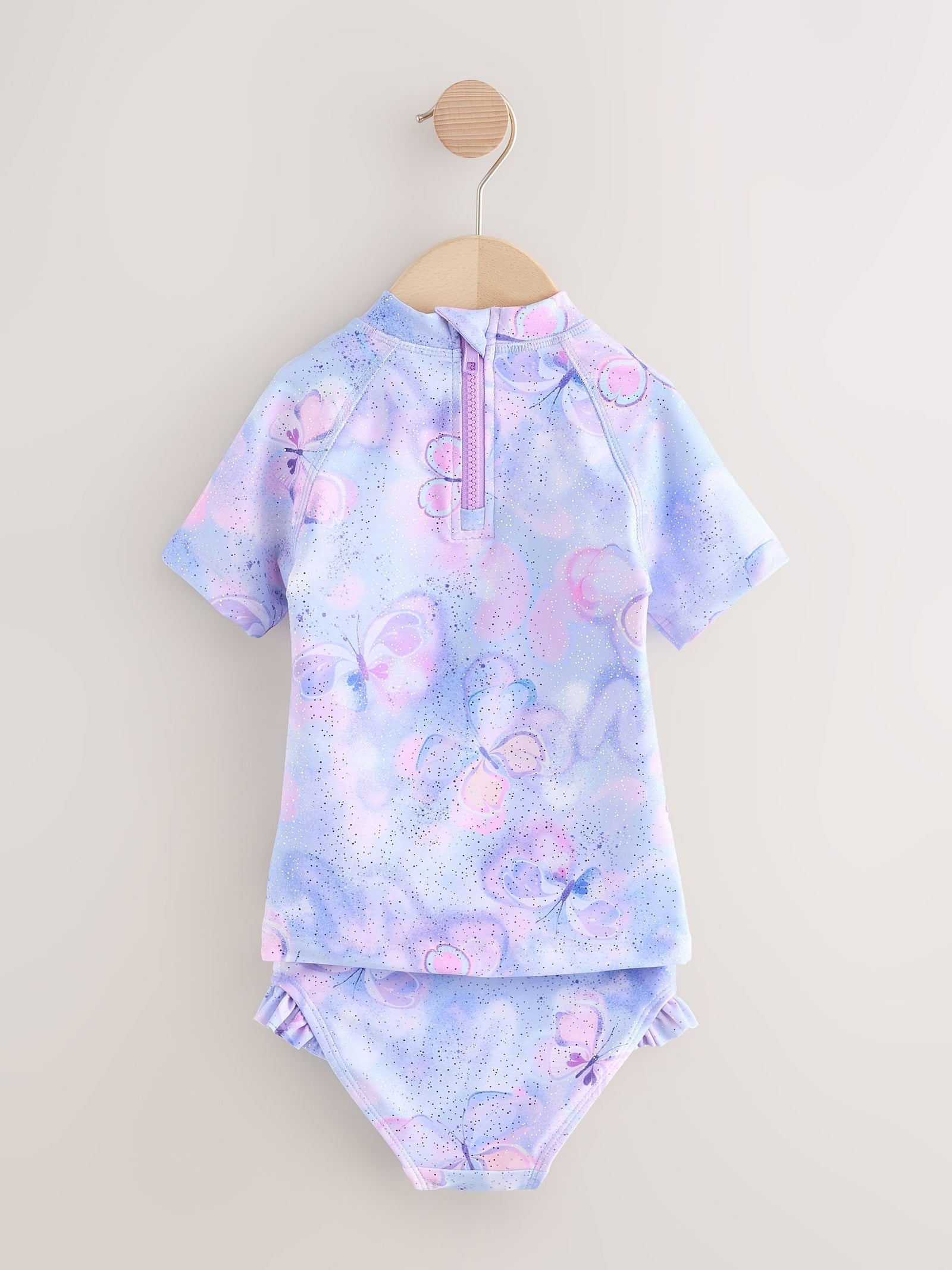 Lilac Purple Butterfly Foil Short Sleeved Sunsafe Swim Set (3mths-10yrs)