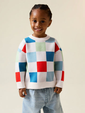 Bright Checkerboard Knitted Crew Neck Jumper (3mths-7yrs)