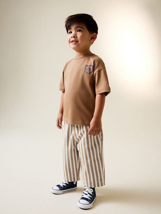 Tan/White Stripe Pull On Wide Trousers (3mths-7yrs)
