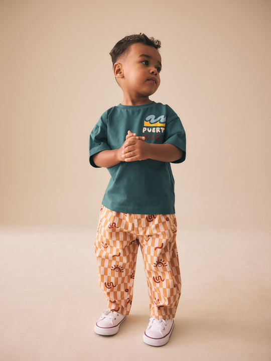 Orange Checkerboard Barrel Pull On Trousers (3mths-7yrs) (3mths-7yrs)