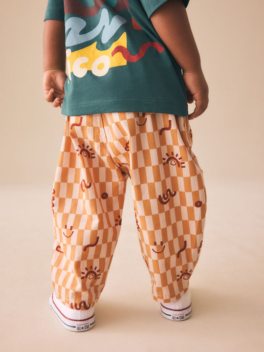 Orange Checkerboard Barrel Pull On Trousers (3mths-7yrs) (3mths-7yrs)
