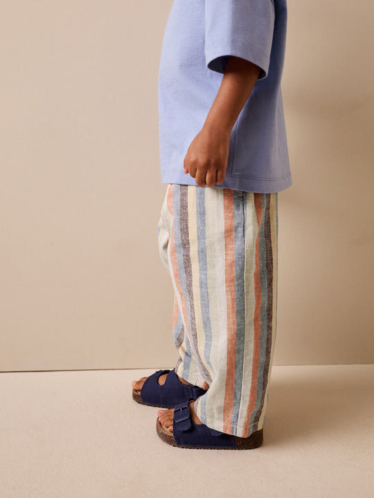 Multi Stripe Wide Fit Linen Blend Pull on Trousers (3mths-7yrs)