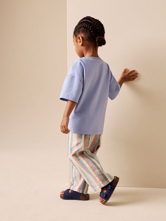 Multi Stripe Wide Fit Linen Blend Pull on Trousers (3mths-7yrs)