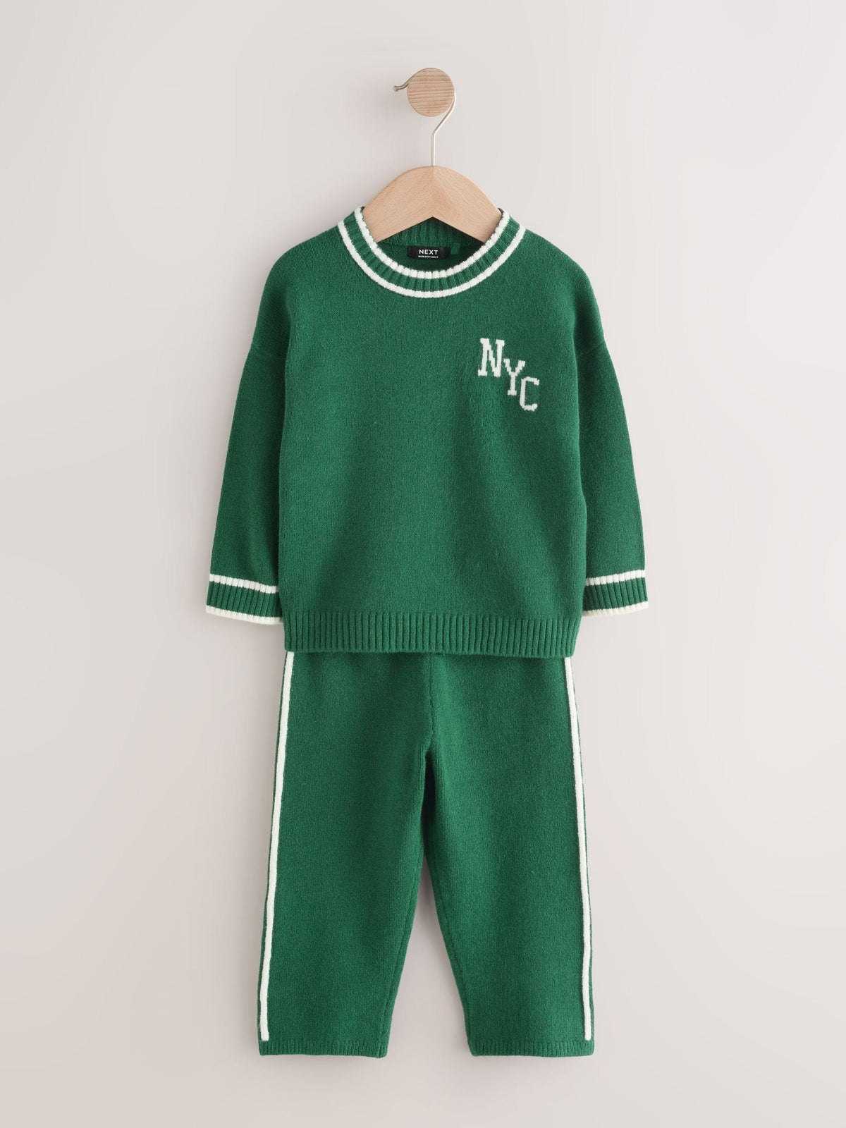 Dark Green NYC Knitted Crew Neck Jumper and Joggers Set (3mths-7yrs)