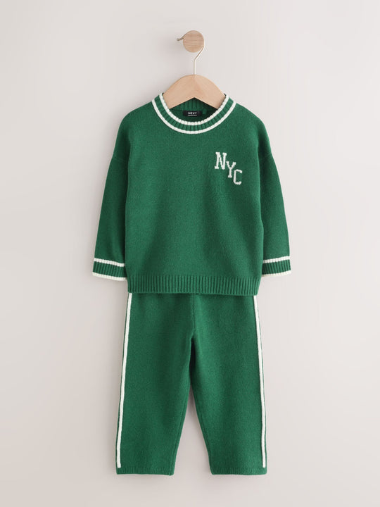 Dark Green NYC Knitted Crew Neck Jumper and Joggers Set (3mths-7yrs)