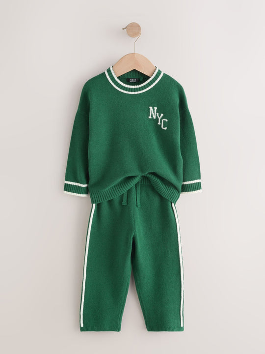 Dark Green NYC Knitted Crew Neck Jumper and Joggers Set (3mths-7yrs)