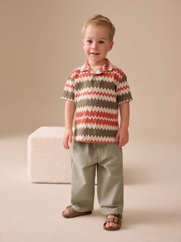 Sage Green Wide Fit Linen Blend Pull on Trousers (3mths-7yrs)