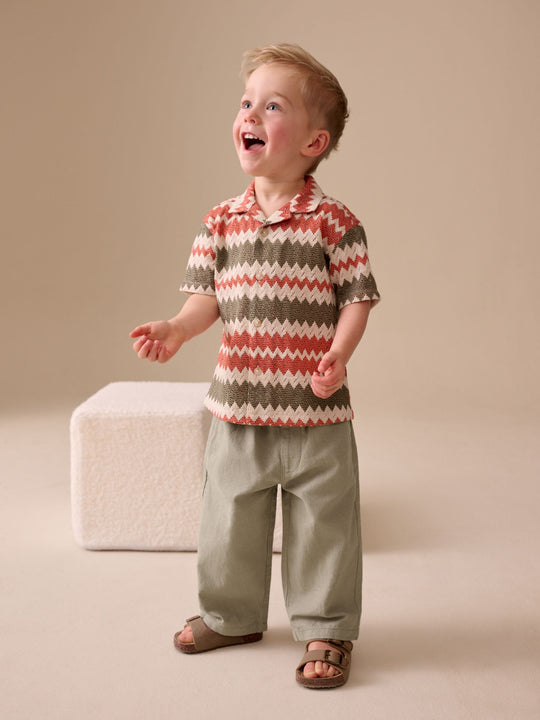 Sage Green Wide Fit Linen Blend Pull on Trousers (3mths-7yrs)