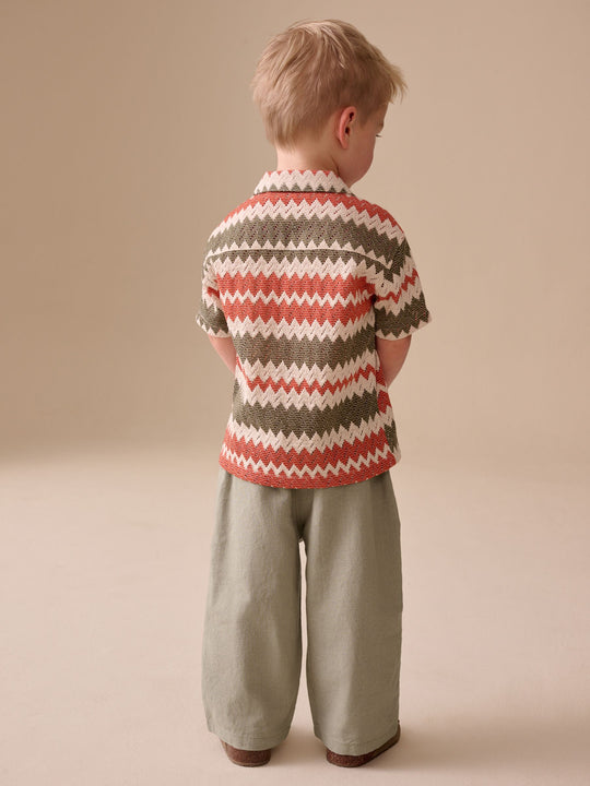Sage Green Wide Fit Linen Blend Pull on Trousers (3mths-7yrs)