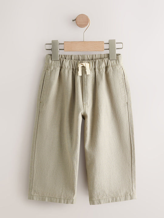 Sage Green Wide Fit Linen Blend Pull on Trousers (3mths-7yrs)