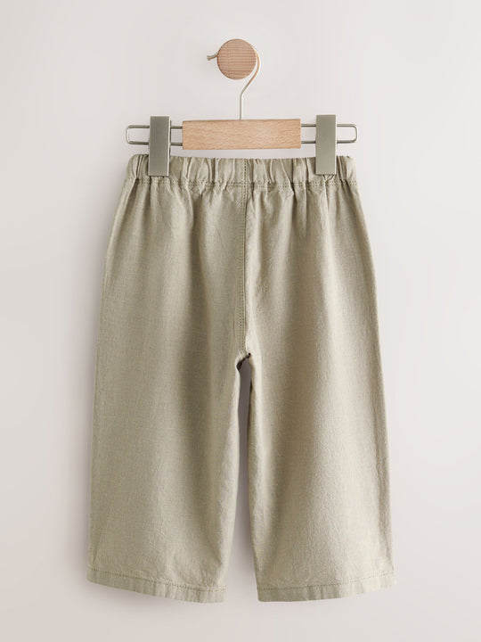 Sage Green Wide Fit Linen Blend Pull on Trousers (3mths-7yrs)