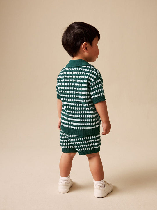 Green Textured Knitted Polo Shirt and Shorts Set (3mths-10yrs)