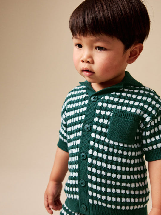 Green Textured Knitted Polo Shirt and Shorts Set (3mths-10yrs)