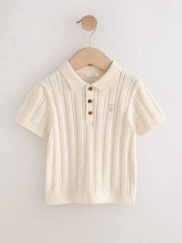 Ecru Cable Knit Polo Shirt (3mths-7yrs)