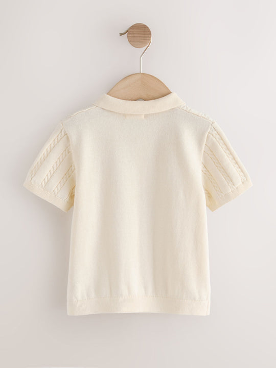 Ecru Cable Knit Polo Shirt (3mths-7yrs)