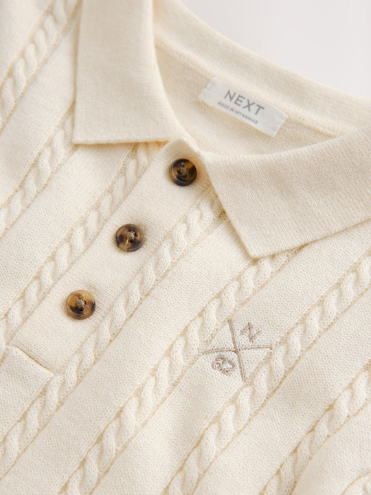 Ecru Cable Knit Polo Shirt (3mths-7yrs)