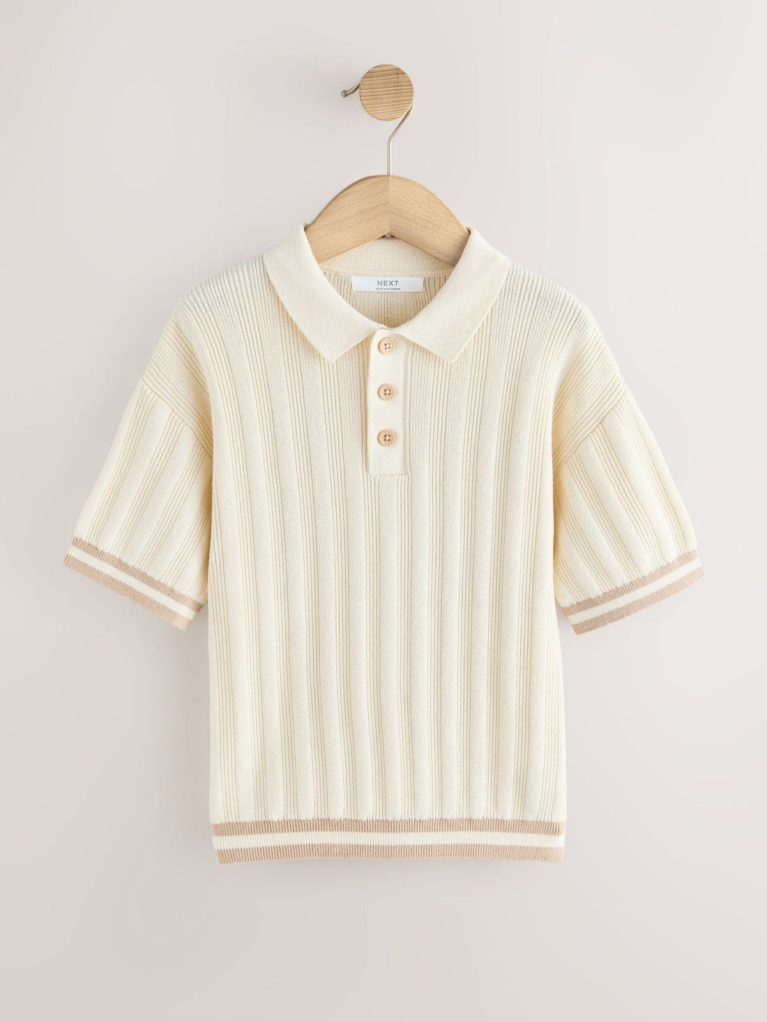 Ecru Button Neck Knitted Polo Shirt (3-16yrs)