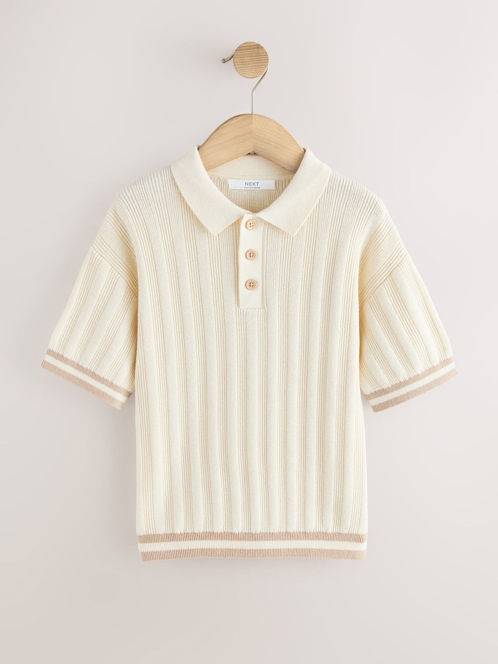 Ecru Button Neck Knitted Polo Shirt (3-16yrs)