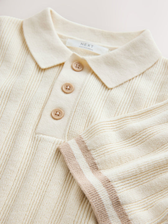 Ecru Button Neck Knitted Polo Shirt (3-16yrs)