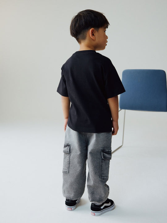 Grey Barrel Leg Comfort Stretch Wide Cargo Jeans (3mths-7yrs)