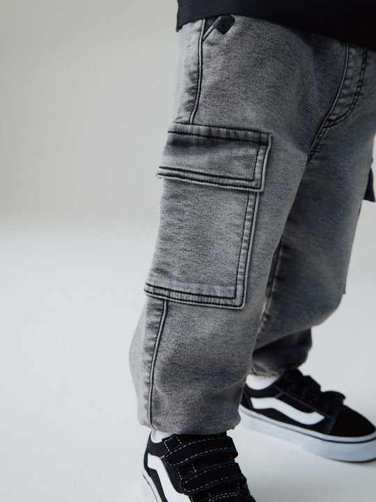 Grey Barrel Leg Comfort Stretch Wide Cargo Jeans (3mths-7yrs)