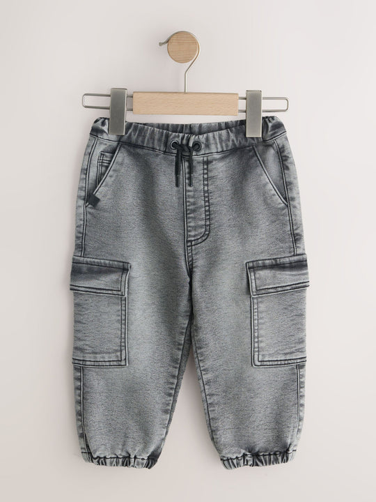 Grey Barrel Leg Comfort Stretch Wide Cargo Jeans (3mths-7yrs)
