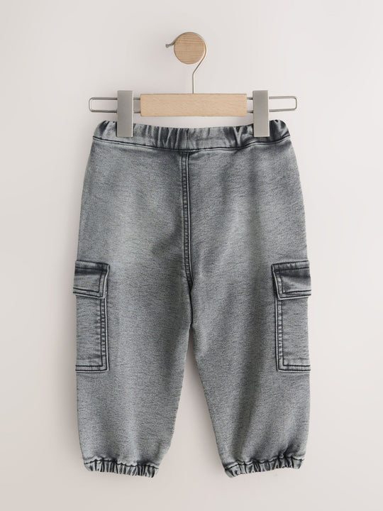 Grey Barrel Leg Comfort Stretch Wide Cargo Jeans (3mths-7yrs)