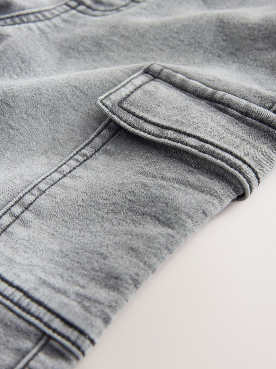 Grey Barrel Leg Comfort Stretch Wide Cargo Jeans (3mths-7yrs)