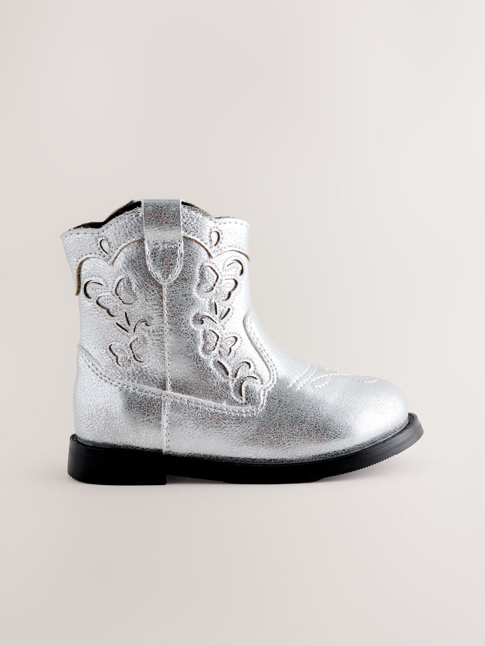 Silver Metallic Western Cowboy Ankle Boots