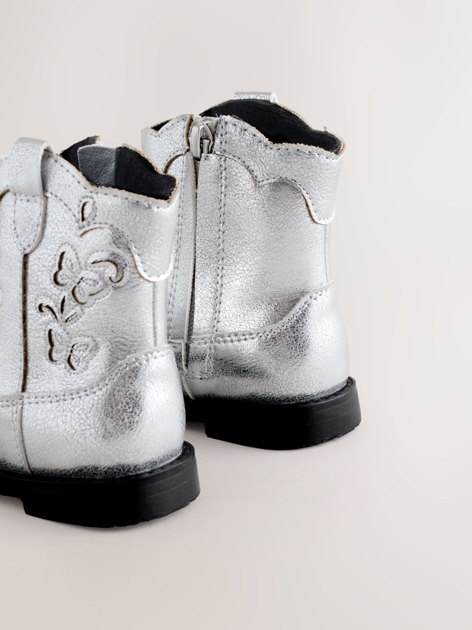 Silver Metallic Western Cowboy Ankle Boots