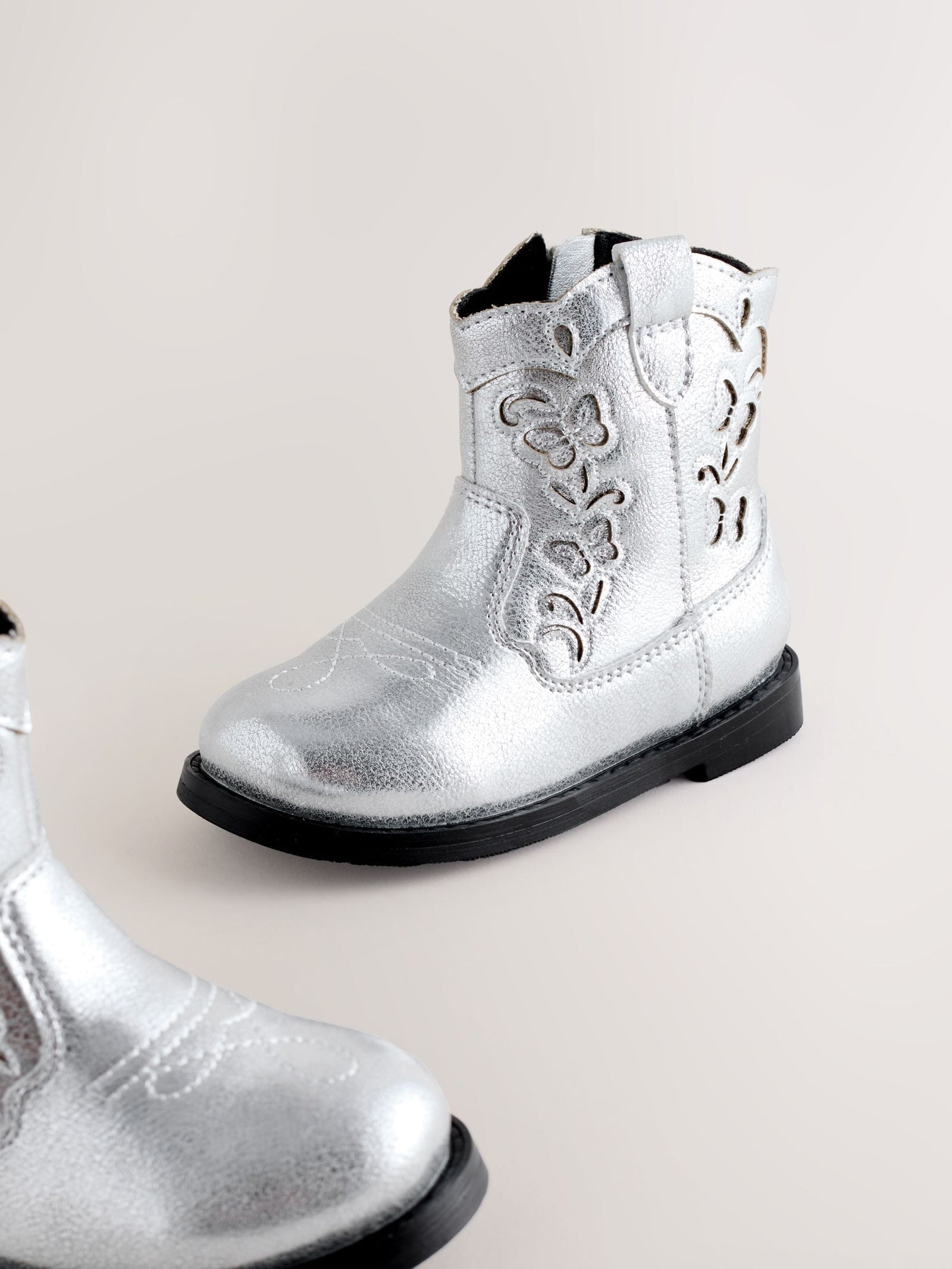Silver Metallic Western Cowboy Ankle Boots